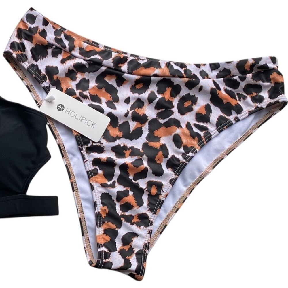 NWT ~ Women's Sexy Black Leopard Cheetah Animal Print Bikini Swimsuit ~ LARGE - Picture 5 of 5